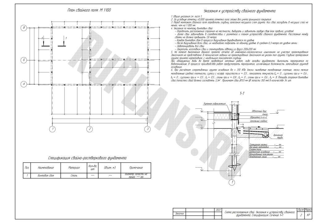 3. План фундамента. Указания к фундаменту. Спецификация